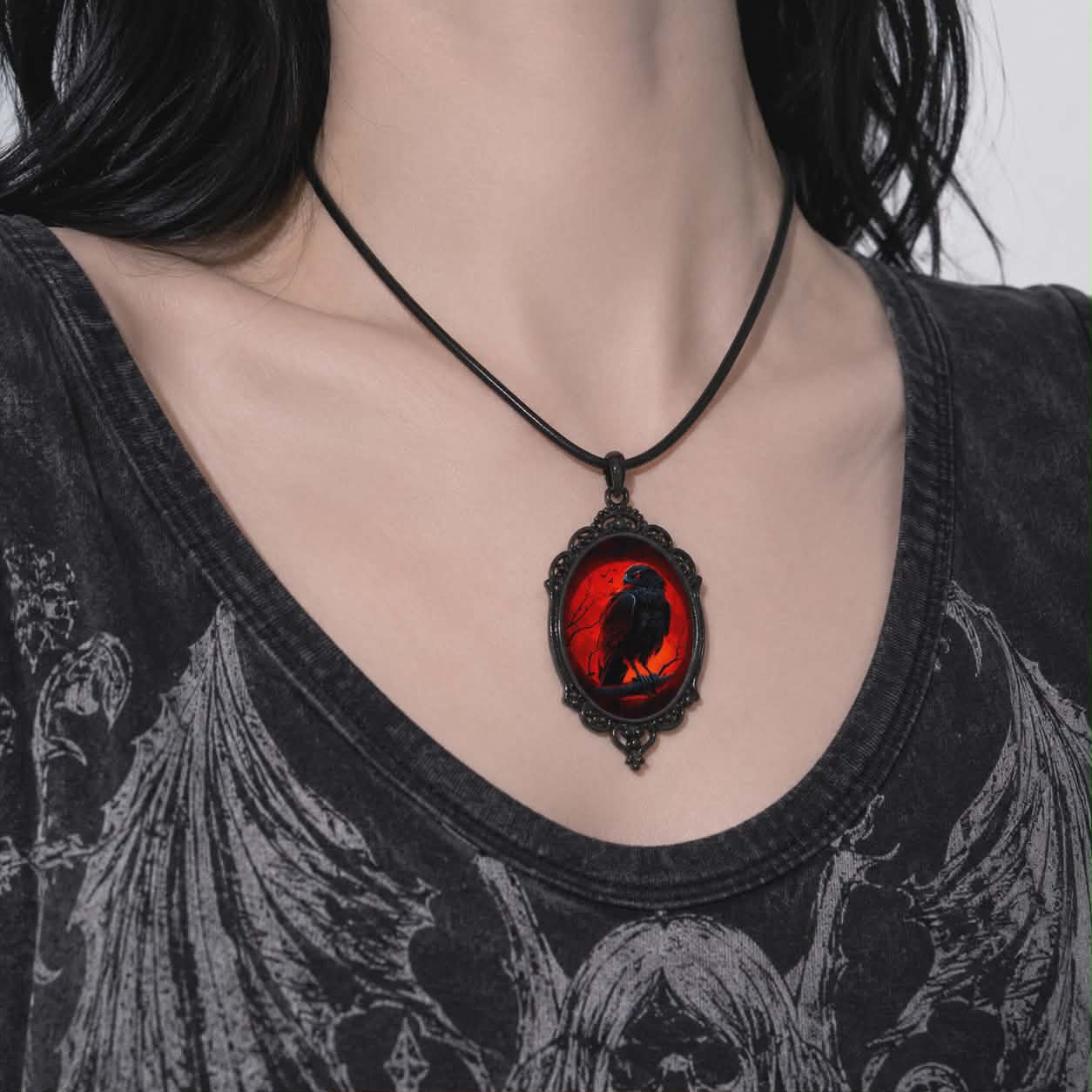 Blood Moon Raven Gothic Necklace | Dark Gothic Vintage Pendant