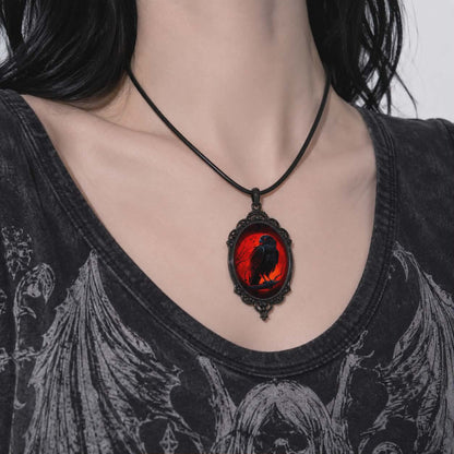 Blood Moon Raven Gothic Necklace | Dark Gothic Vintage Pendant