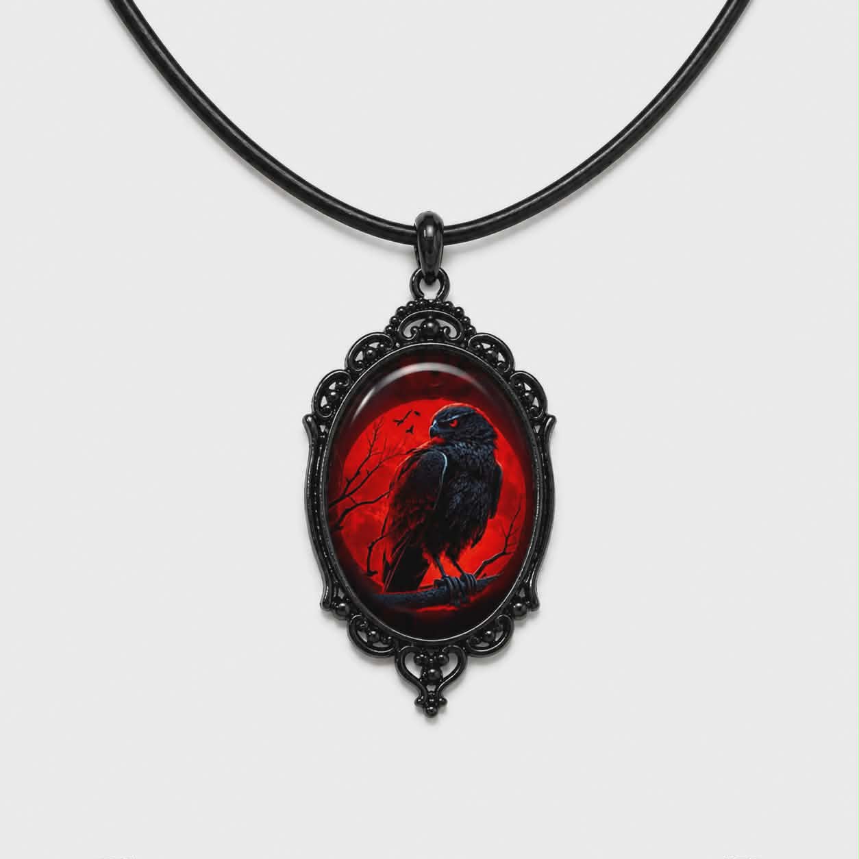 Blood Moon Raven Gothic Necklace | Dark Gothic Vintage Pendant