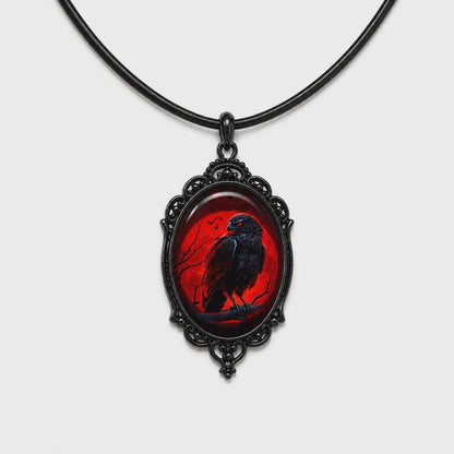 Blood Moon Raven Gothic Necklace | Dark Gothic Vintage Pendant