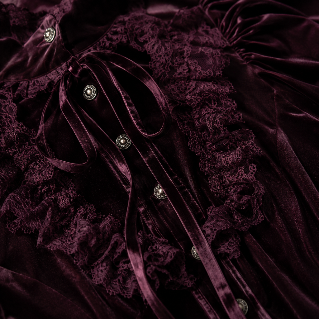 Women's Burgundy Gothic Blouse | Romantic Gothic Velvet Shirt