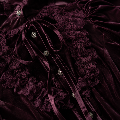 Women's Burgundy Gothic Blouse | Romantic Gothic Velvet Shirt