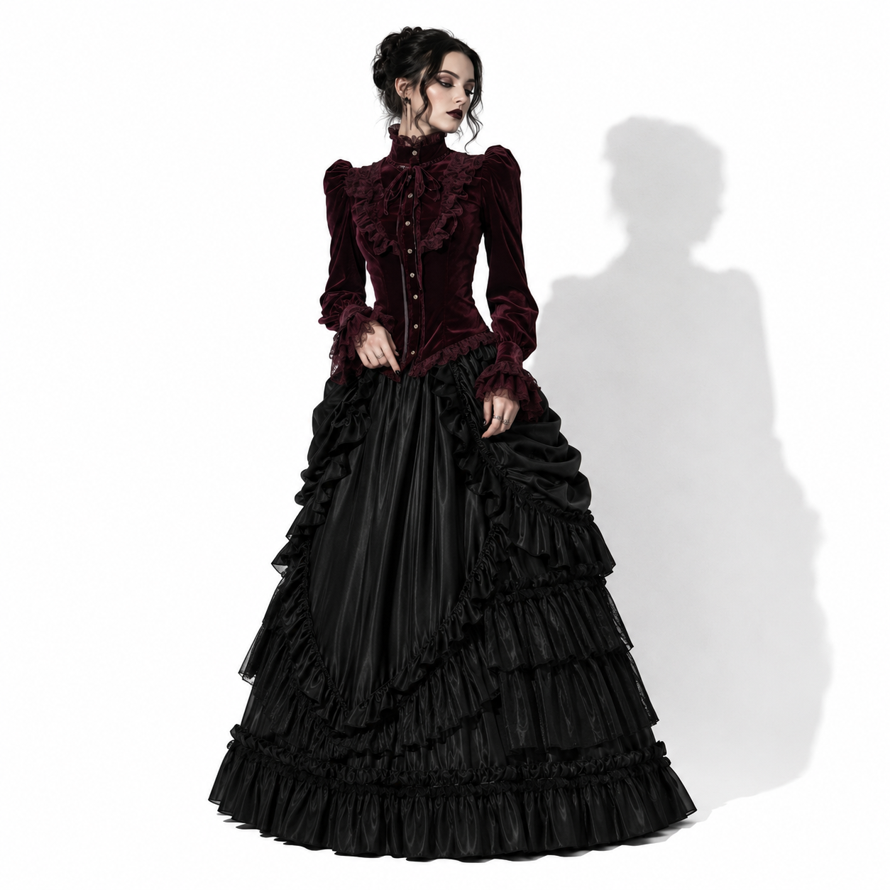 Women's Burgundy Gothic Blouse | Romantic Gothic Velvet Shirt