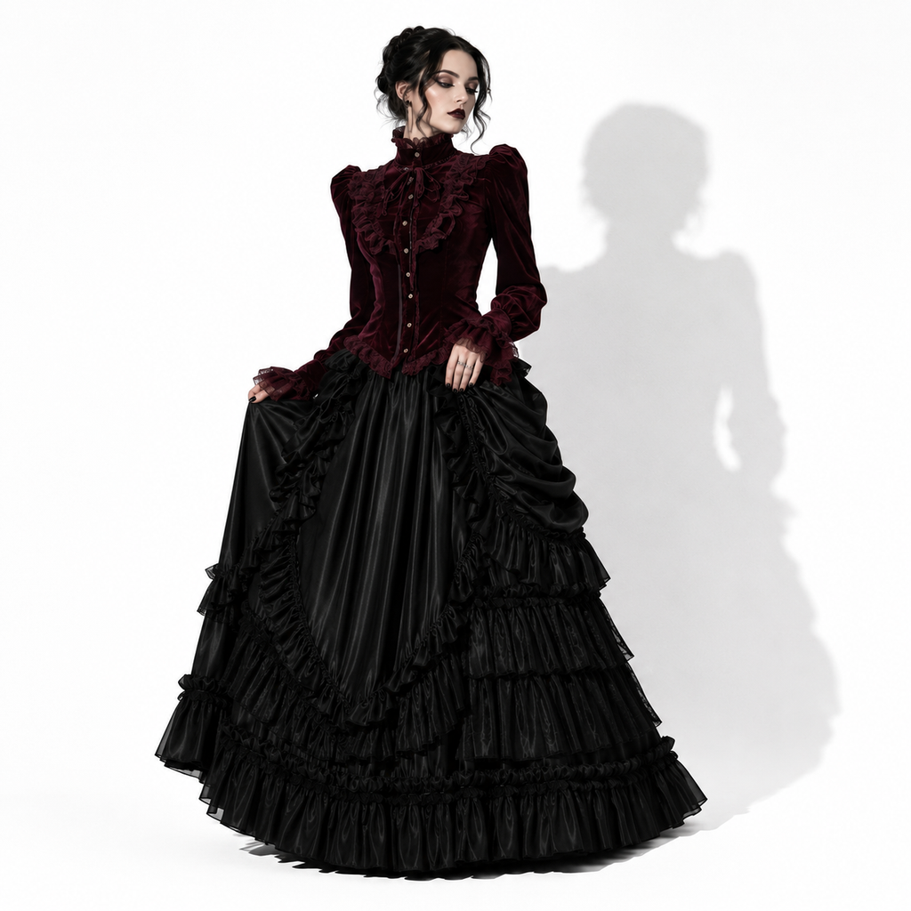 Women's Burgundy Gothic Blouse | Romantic Gothic Velvet Shirt