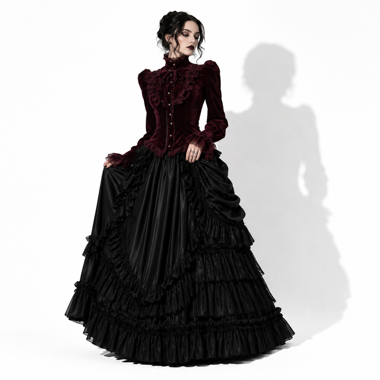 Women's Burgundy Gothic Blouse | Romantic Gothic Velvet Shirt
