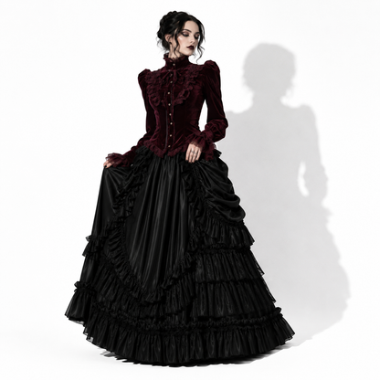 Women's Burgundy Gothic Blouse | Romantic Gothic Velvet Shirt