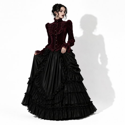 Women's Burgundy Gothic Blouse | Romantic Gothic Velvet Shirt