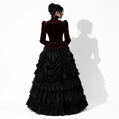 Women's Burgundy Gothic Blouse | Romantic Gothic Velvet Shirt