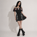 Dark Rose & Skull Gothic Off Shoulder Dress | Gothic Mini Dress