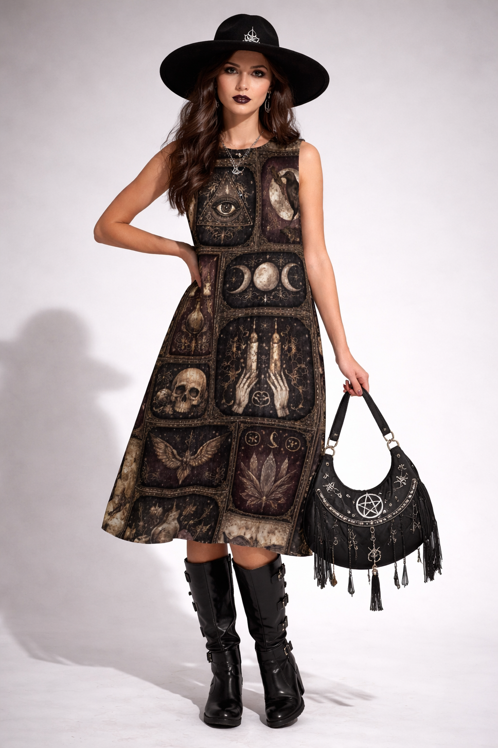 Occult Women's Gothic Dress | Occult Magic Boho Patchwork 100% Cotton