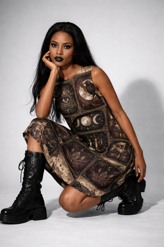 Occult Women's Gothic Dress | Occult Magic Boho Patchwork 100% Cotton