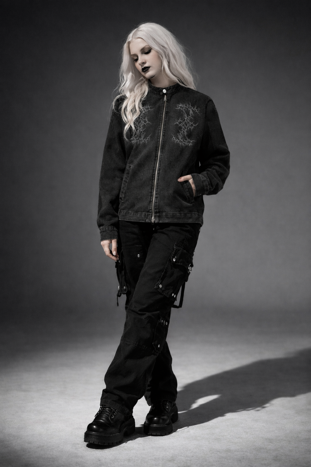 Gothic Black Denim Jacket | Night Child Y2K Gothic