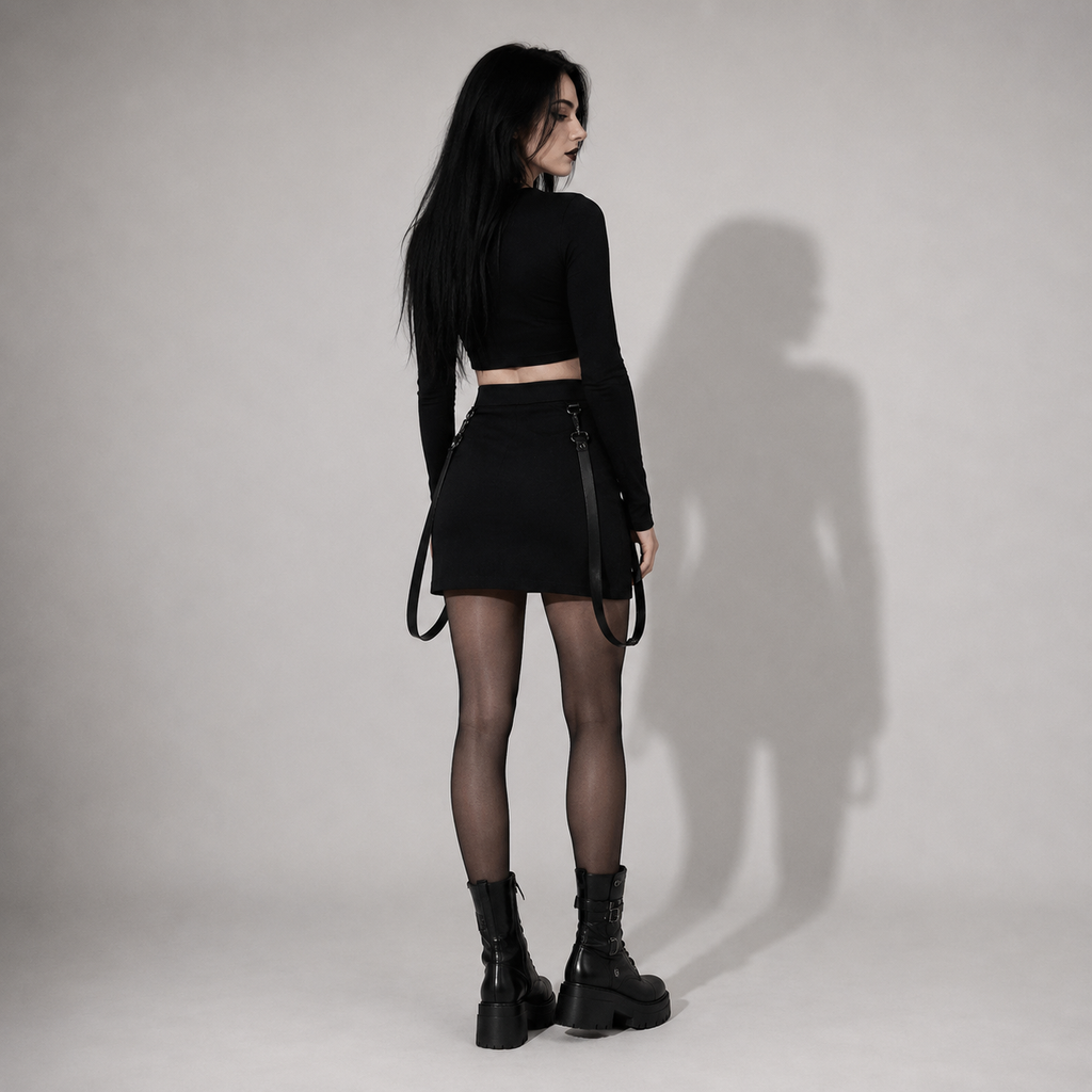 Gothic Zip Mini Skirt – Black Gothic Pencil Mini Skirt with Adjustable Zippers & Straps | Darkwear | Alternative Fashion