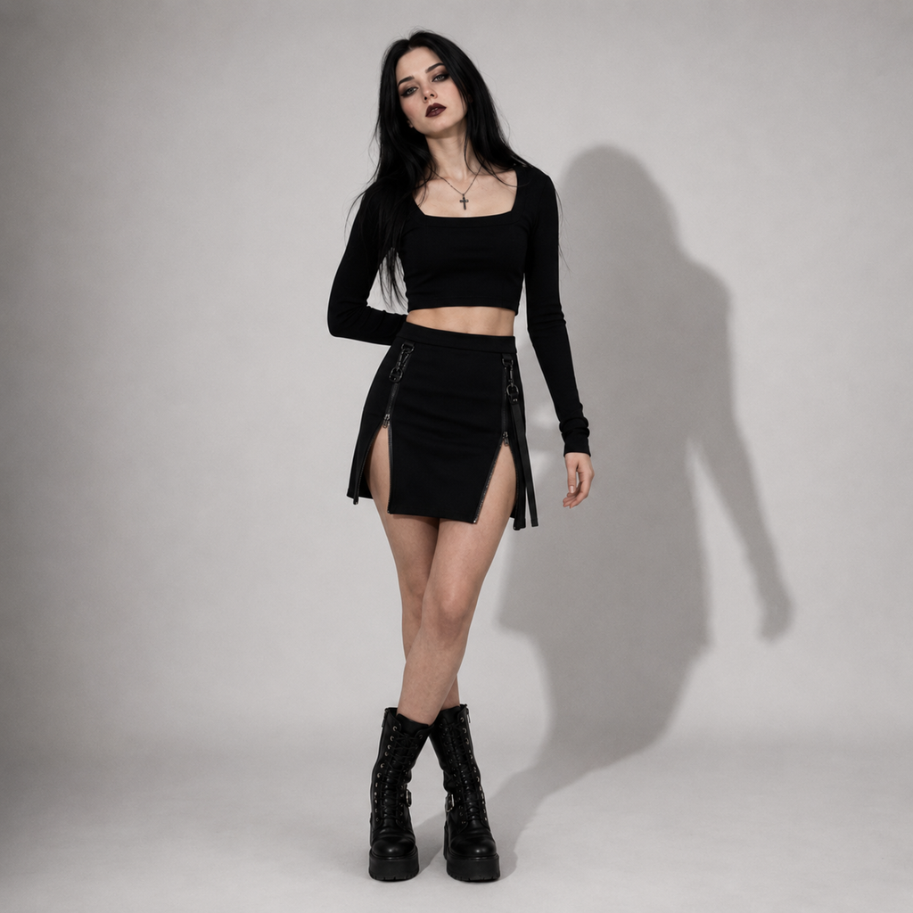 Gothic Zip Mini Skirt – Black Gothic Pencil Mini Skirt with Adjustable Zippers & Straps | Darkwear | Alternative Fashion