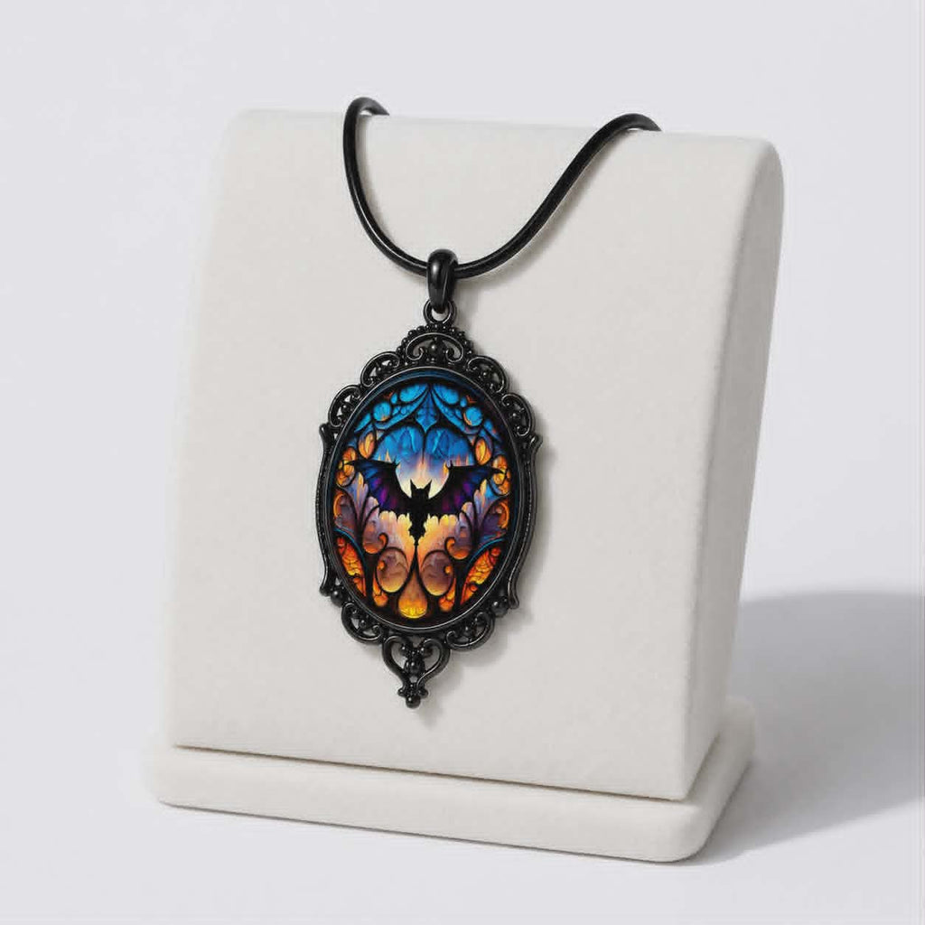 Gothic Stained Glass Bat Necklace | Midnight Cathedral Bat Necklace | Dark Gothic Pendant