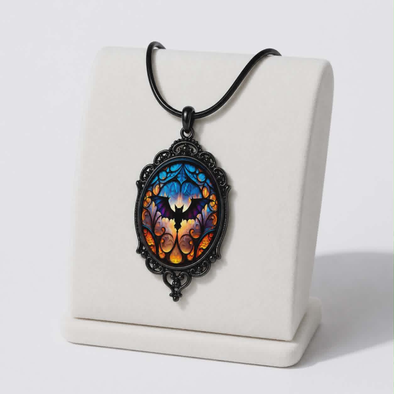 Gothic Stained Glass Bat Necklace | Midnight Cathedral Bat Necklace | Dark Gothic Pendant