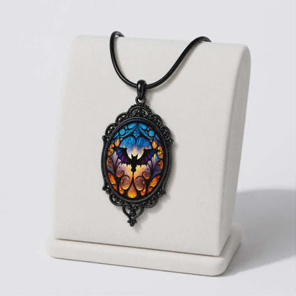 Gothic Stained Glass Bat Necklace | Midnight Cathedral Bat Necklace | Dark Gothic Pendant