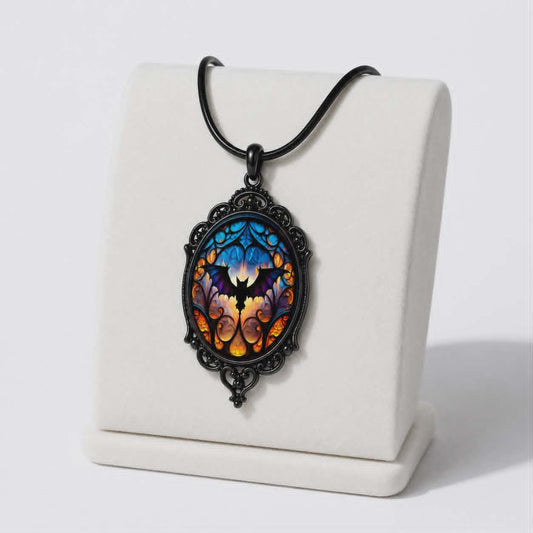 Gothic Stained Glass Bat Necklace | Midnight Cathedral Bat Necklace | Dark Gothic Pendant