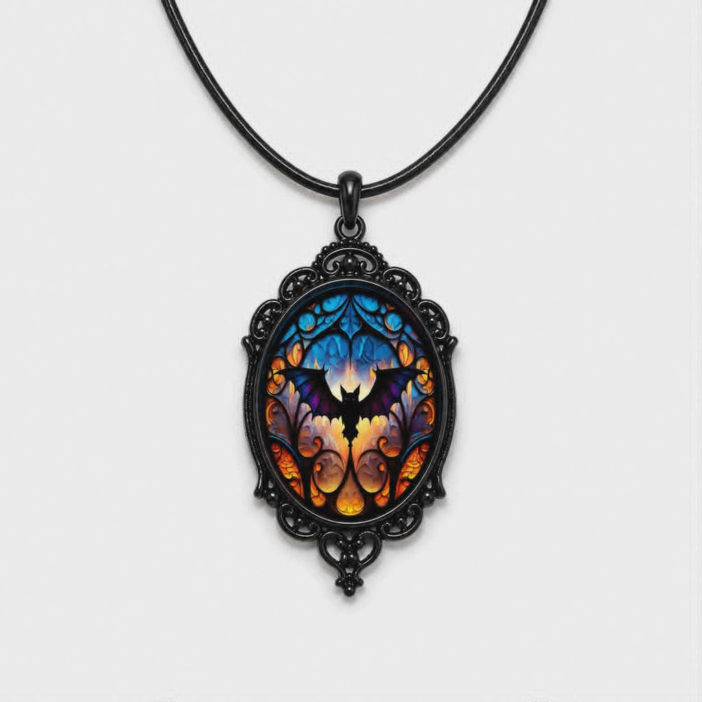 Gothic Stained Glass Bat Necklace | Midnight Cathedral Bat Necklace | Dark Gothic Pendant