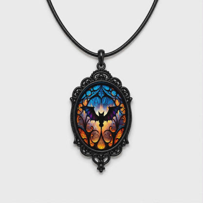 Gothic Stained Glass Bat Necklace | Midnight Cathedral Bat Necklace | Dark Gothic Pendant