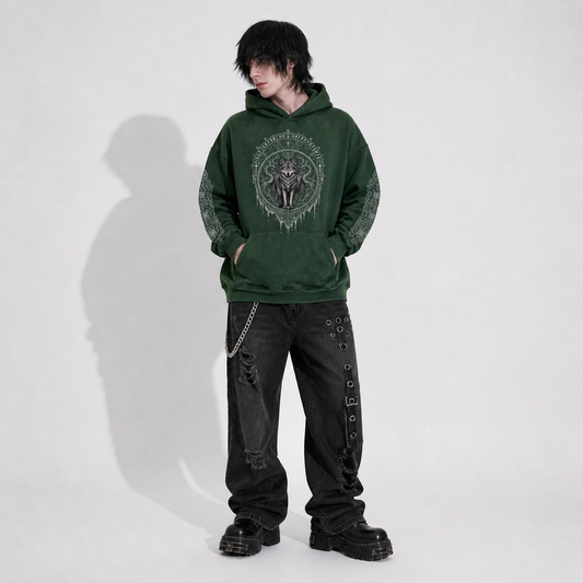 Gothic Hoodie Wolf Slavic – Dark Aesthetic Gothic Hoodie 400gsm