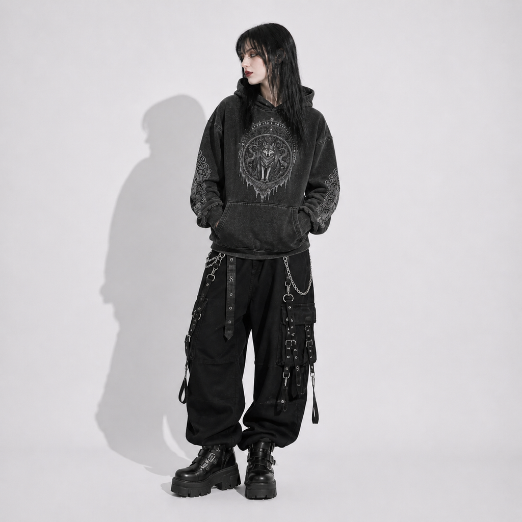 Gothic Hoodie Wolf Slavic – Dark Aesthetic Gothic Hoodie 400gsm