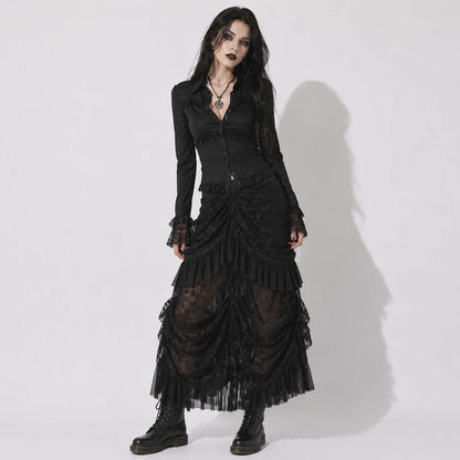 Night Kiss™ Gothic Lace Maxi Skirt | Romantic Gothic Darkwear | Elegant Alternative Black Skirt