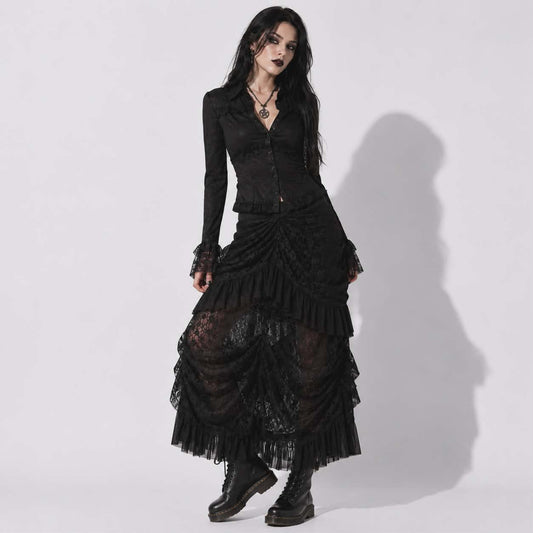Night Kiss™ Gothic Lace Maxi Skirt | Romantic Gothic Darkwear | Elegant Alternative Black Skirt