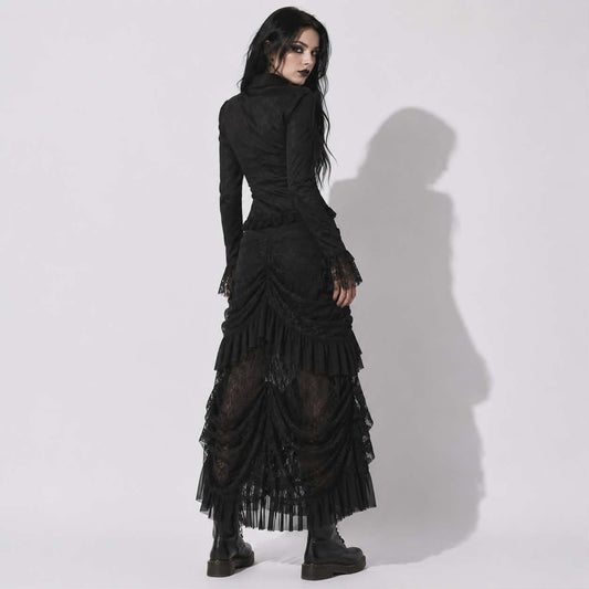 Night Kiss™ Gothic Lace Maxi Skirt | Romantic Gothic Darkwear | Elegant Alternative Black Skirt