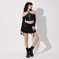 Dark Fire Cross Gothic Crop Top – Off Shoulder Long Sleeve Goth Top