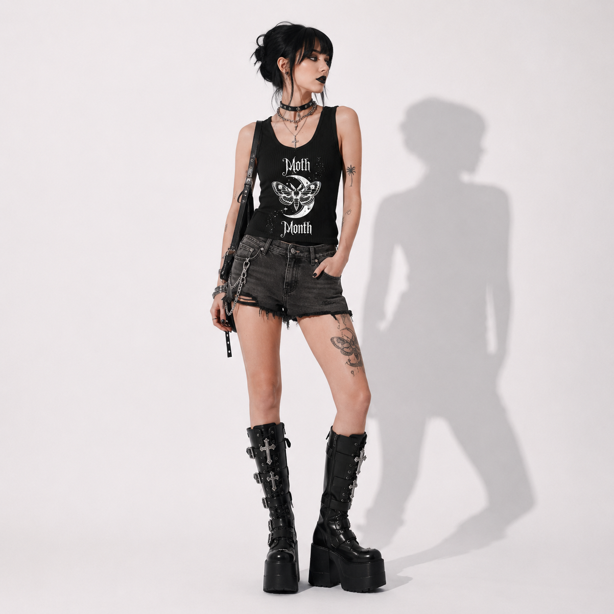 Lunar Death Moth Gothic Tank Top – Dark Goth Moon Sleeveless Top