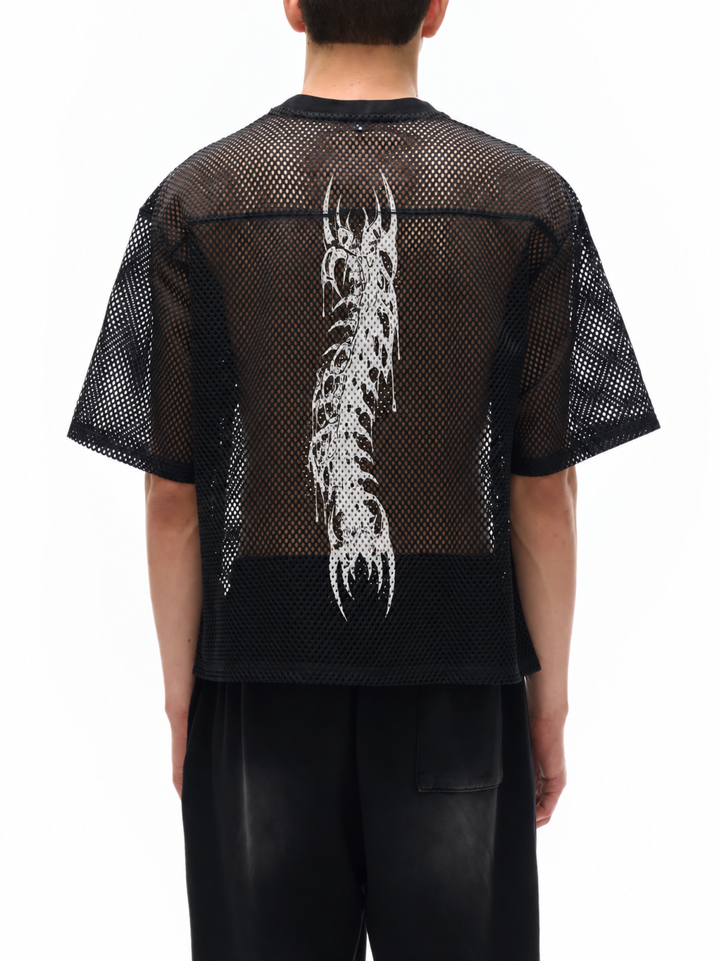 Oversized Gothic Mesh T-Shirt | Demoncore Black – 260 GSM