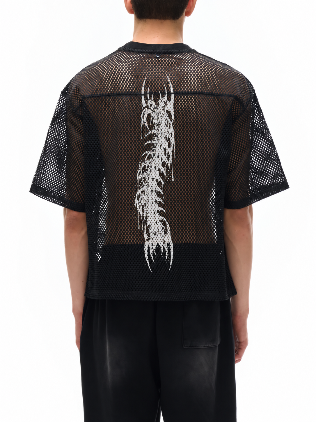 Oversized Gothic Mesh T-Shirt | Demoncore Black – 260 GSM