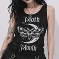 Women's Gothic Moon Moth Tank Top | Dark Romantic Goth Top with Moon and Bats