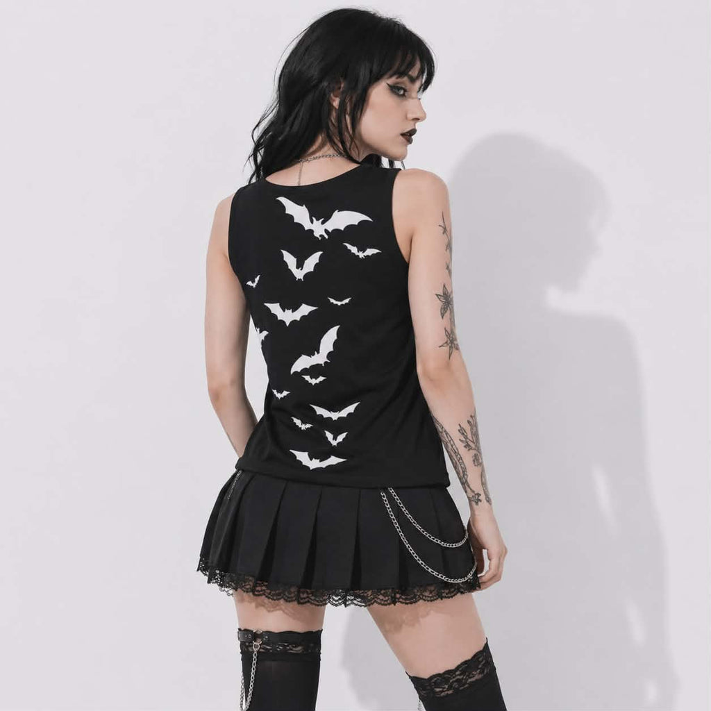 Women's Gothic Moon Moth Tank Top | Dark Romantic Goth Top with Moon and Bats