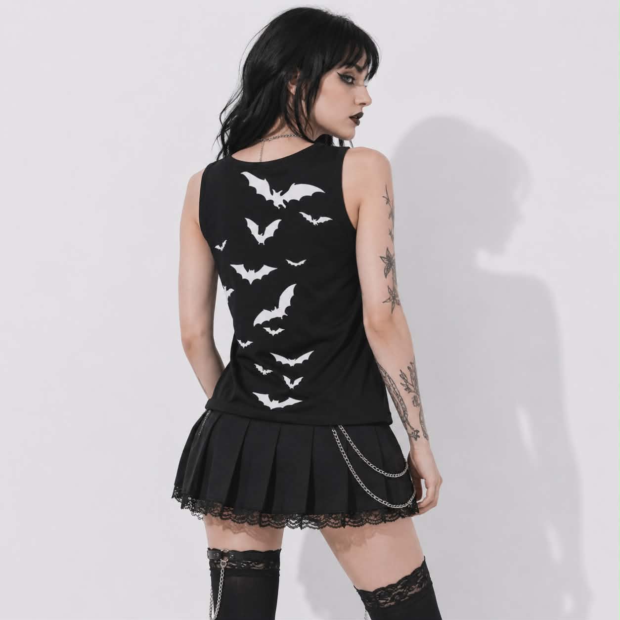 Women's Gothic Moon Moth Tank Top | Dark Romantic Goth Top with Moon and Bats