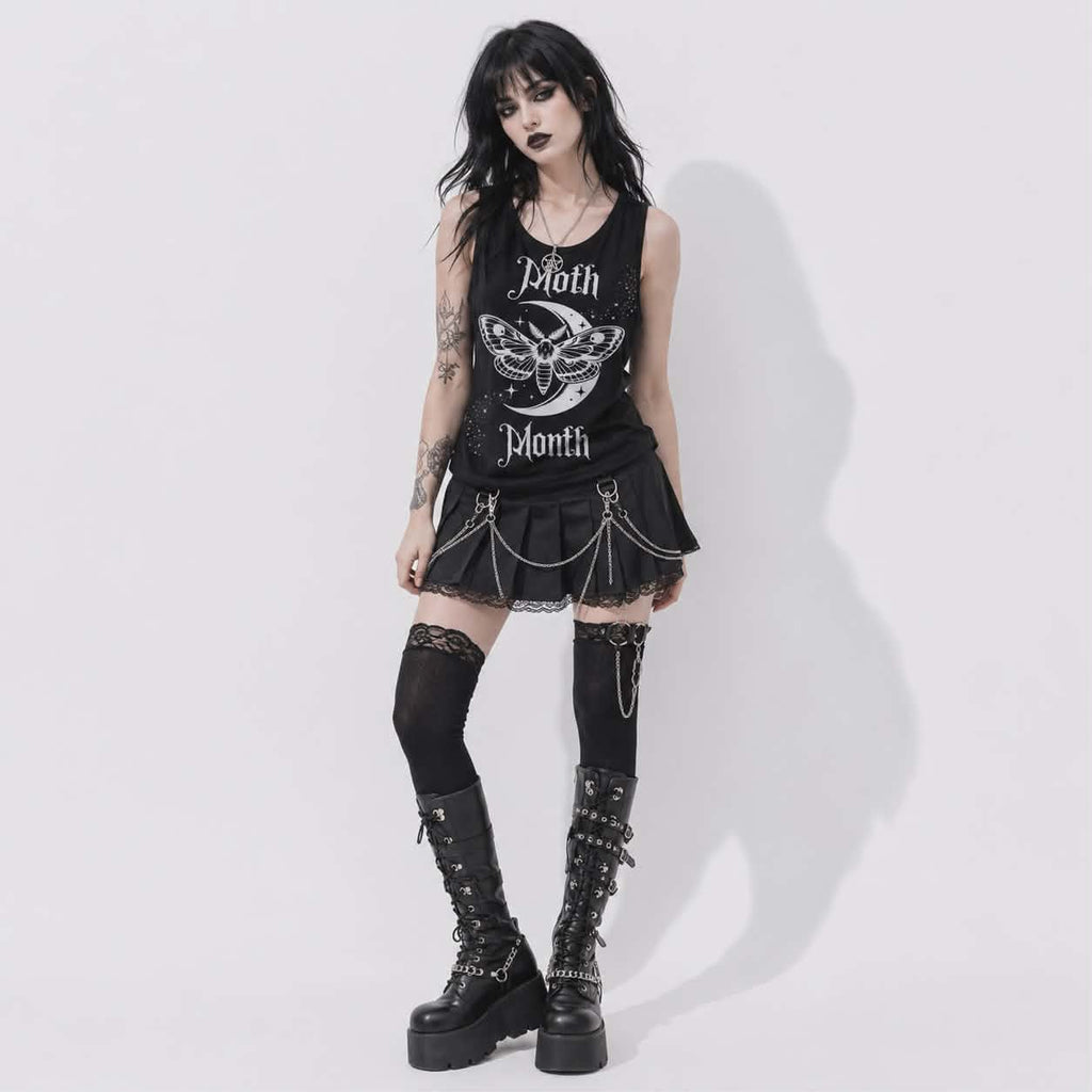 Women's Gothic Moon Moth Tank Top | Dark Romantic Goth Top with Moon and Bats