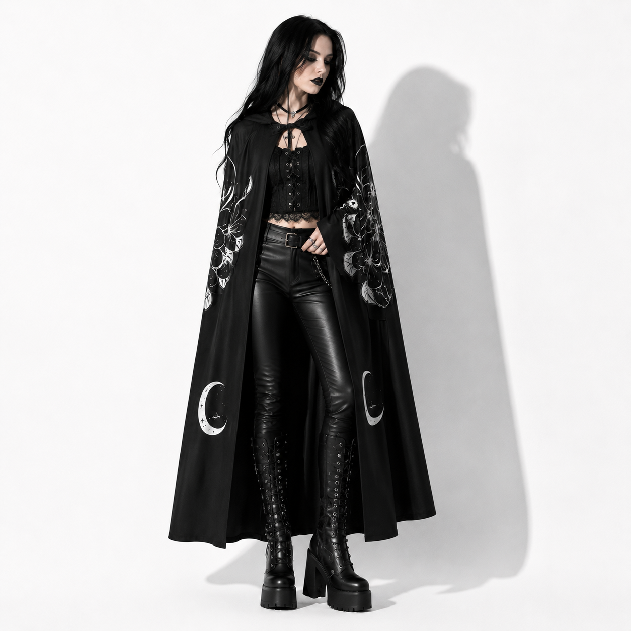 Moon Moth Gothic Hooded Cloak | Witchcore & Dark Academia Maxi Cape