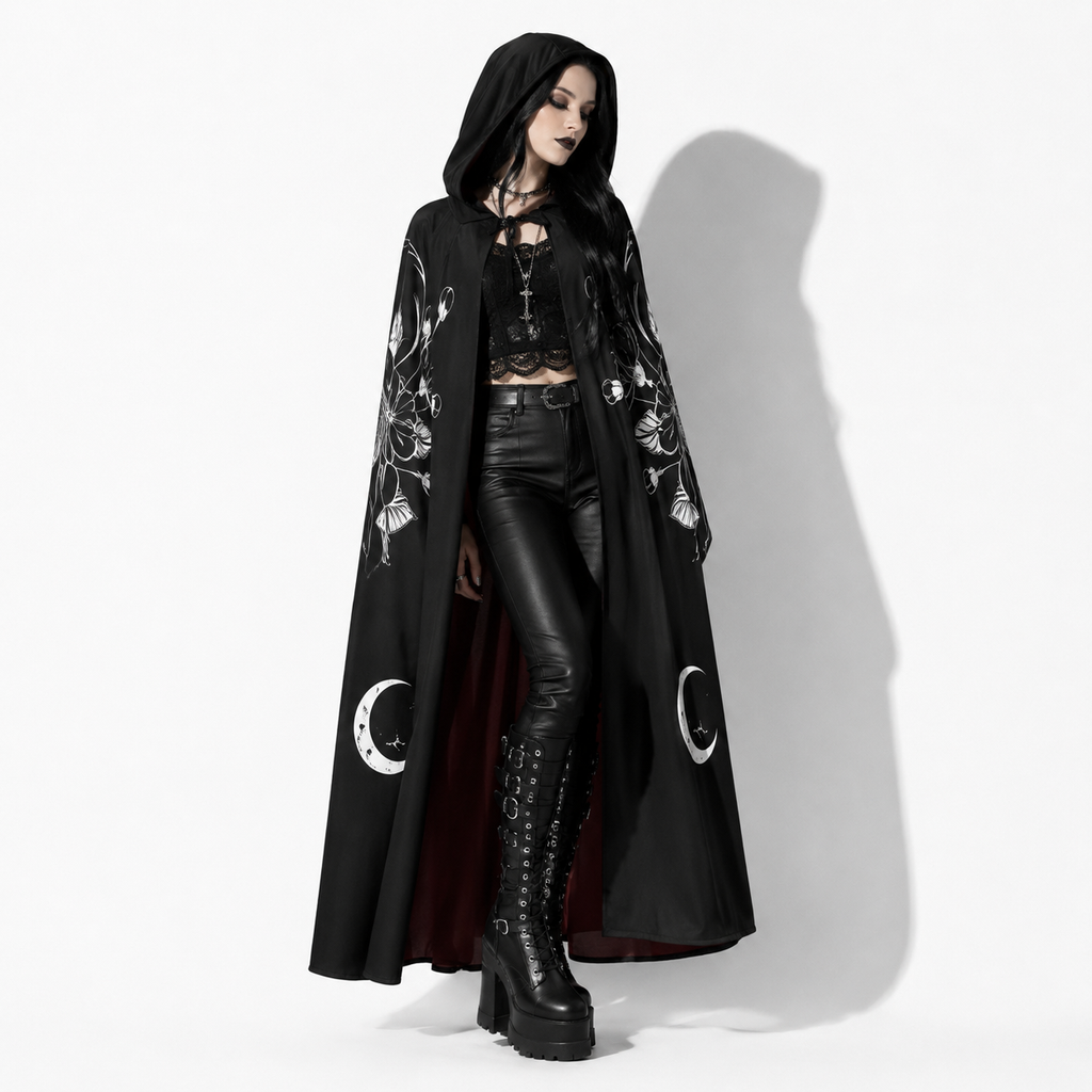 Moon Moth Gothic Hooded Cloak | Witchcore & Dark Academia Maxi Cape
