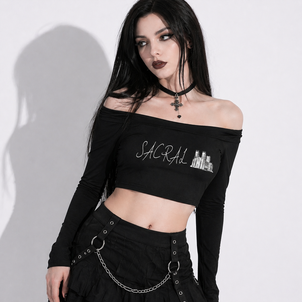 Gothic Off-Shoulder Top | SACRAL Gothic Dark Aesthetic | Rayon 