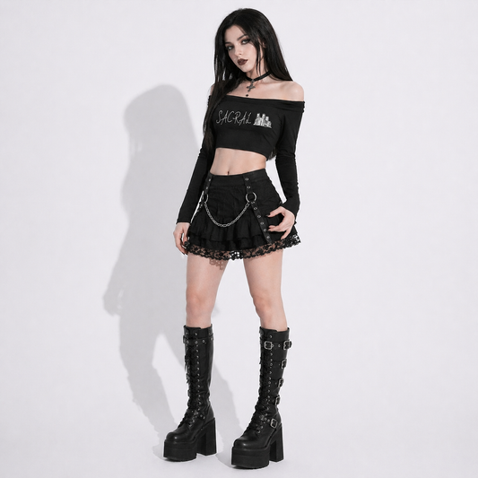 Gothic Off-Shoulder Top | SACRAL Gothic Dark Aesthetic | Rayon 