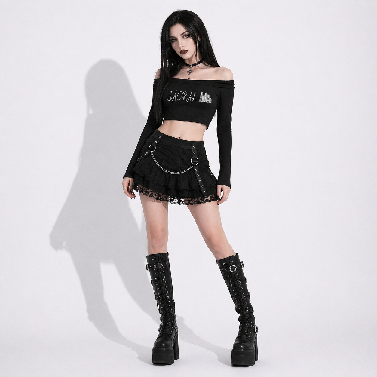 Gothic Off-Shoulder Top | SACRAL Gothic Dark Aesthetic | Rayon 