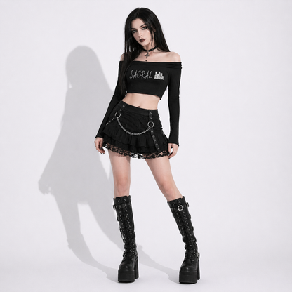 Gothic Off-Shoulder Top | SACRAL Gothic Dark Aesthetic | Rayon 