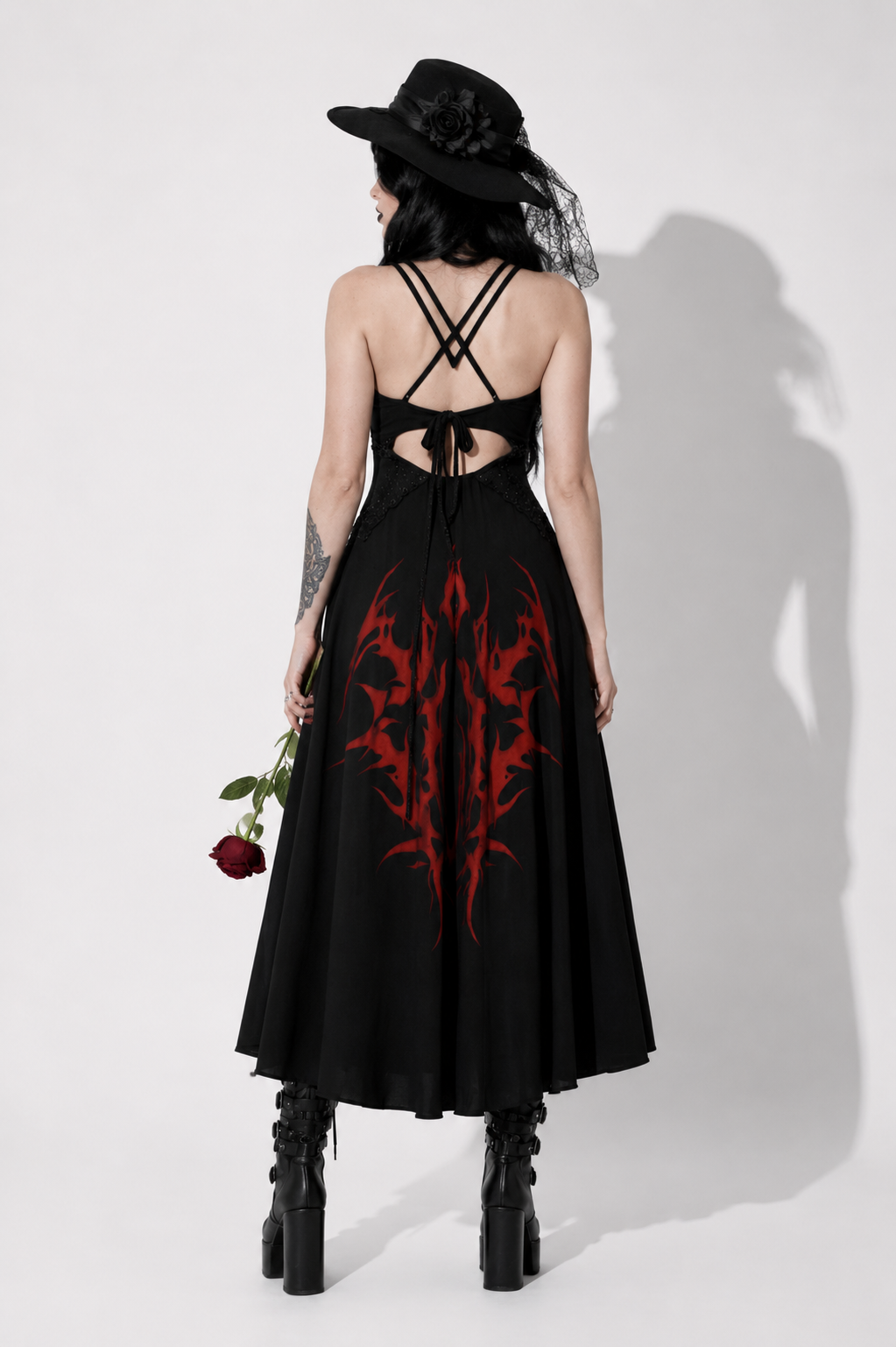 Vampire Queen Gothic Dress – Black Dark Romance Maxi Dress with Lace & High Slits