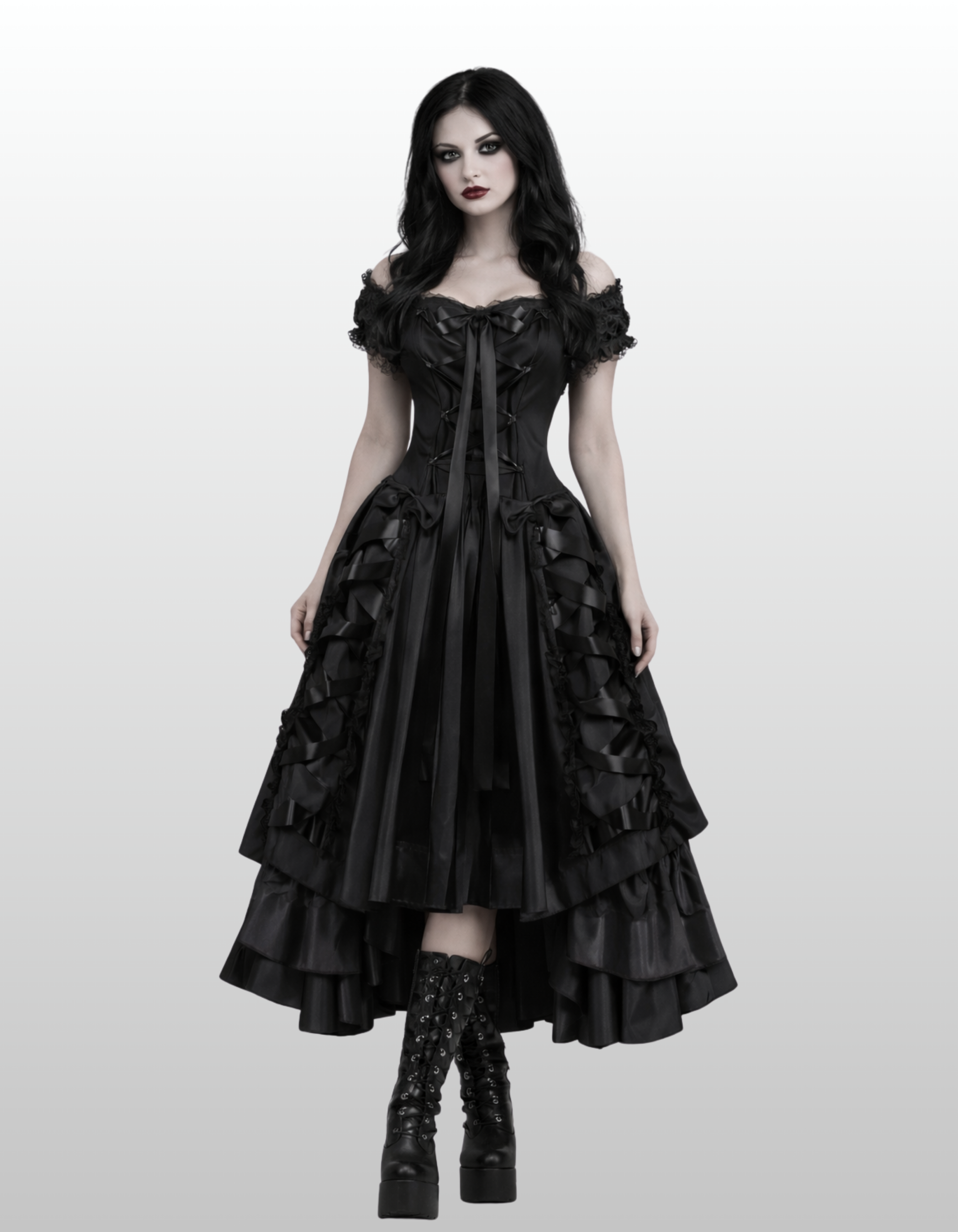 Gothic Women in Victorian Gothic Black Dress 