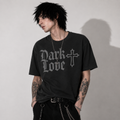 Dark Love Gothic Oversized T-Shirt – Vintage Washed Heavyweight Gothic Tee with Cross & Death's-Head Moth | 240 GSM | 100% Combed Cotton