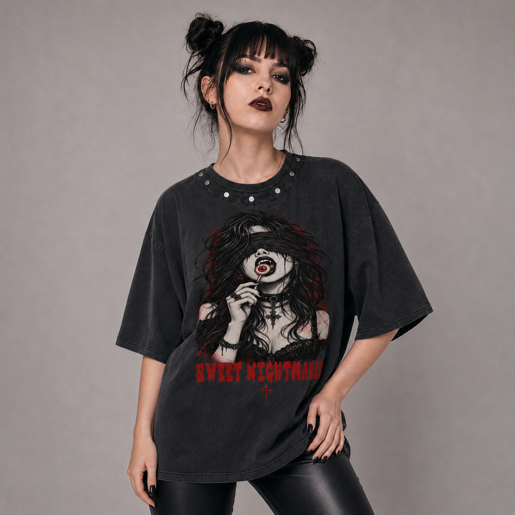 Gothic Oversized Studded T-Shirt | Goth Pop – Sweet Nightmares