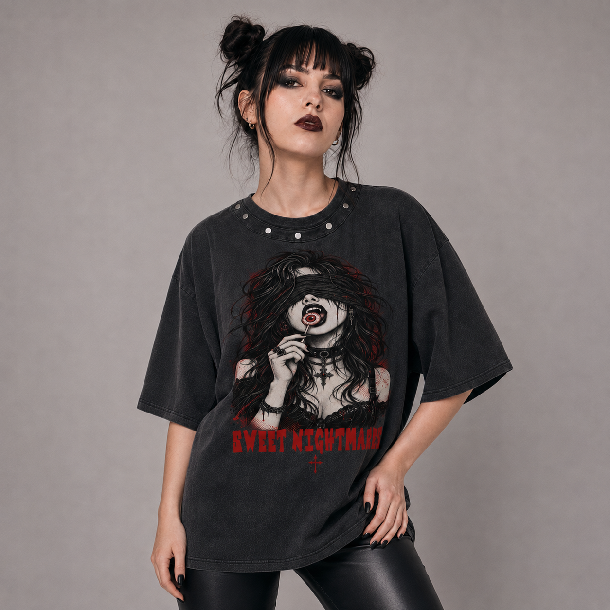 Gothic Oversized Studded T-Shirt | Goth Pop – Sweet Nightmares