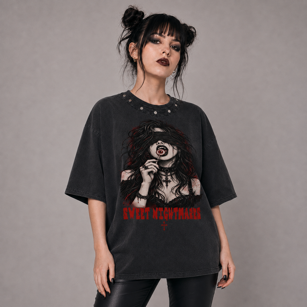 Gothic Oversized Studded T-Shirt | Goth Pop – Sweet Nightmares