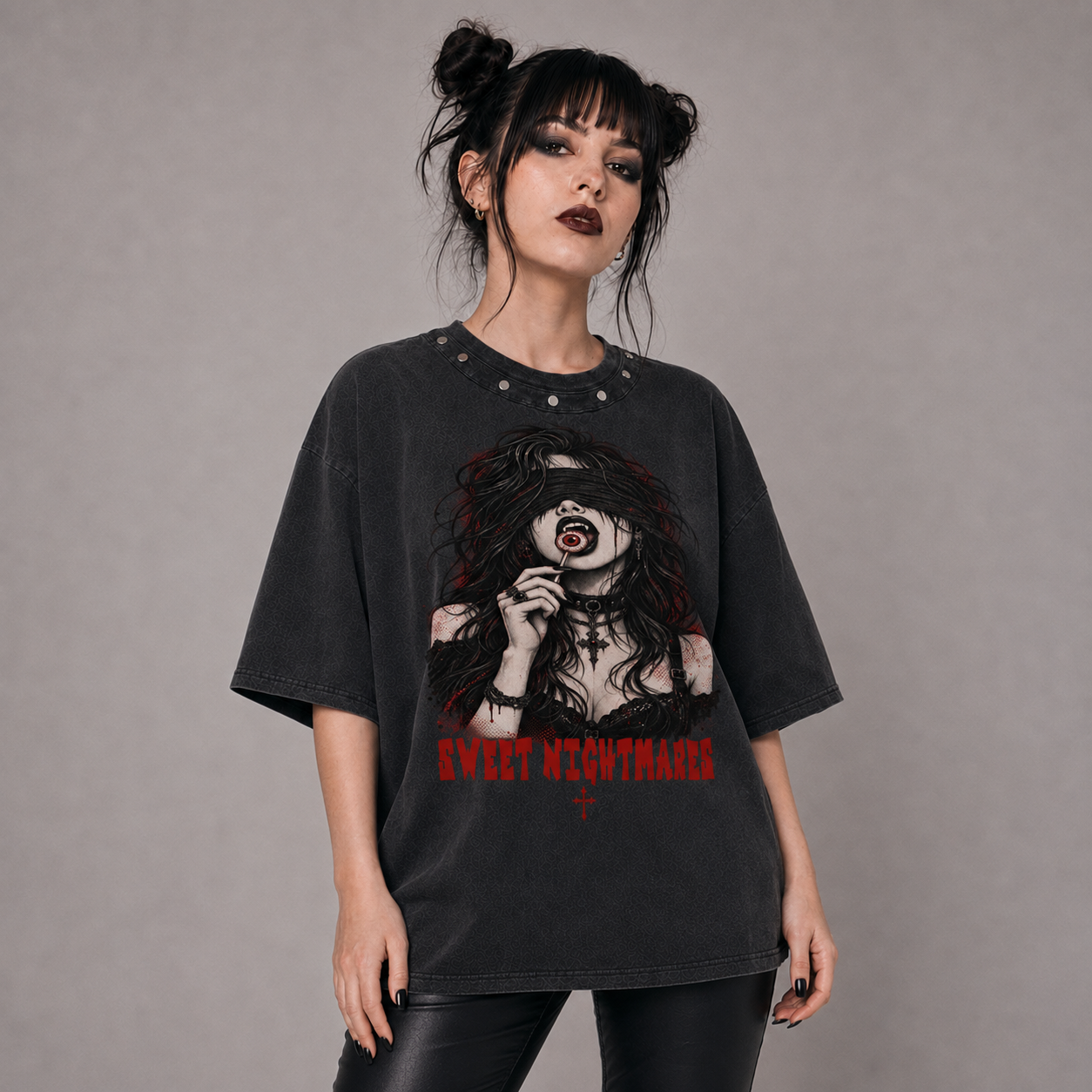 Gothic Oversized Studded T-Shirt | Goth Pop – Sweet Nightmares